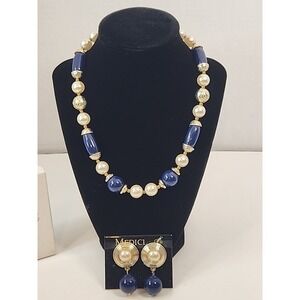 Vintage Medici NWT Faux Pearl & Lucite Necklace And Pierced‎ Earring Set